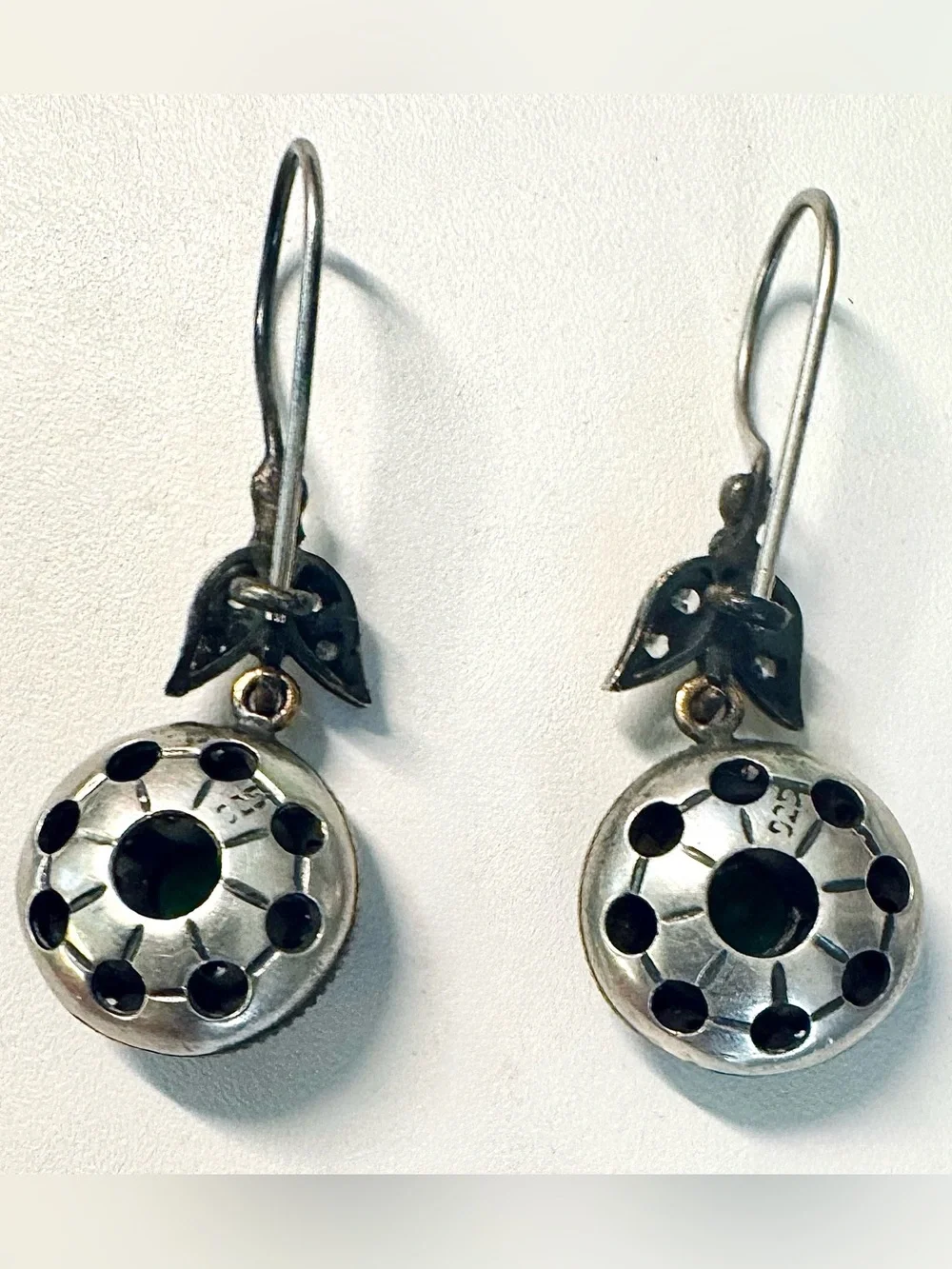 Vintage Ottoman Sterling Silver Emerald Hurrem Sultan Dangle Earrings